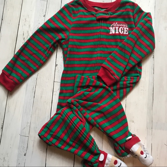 Carter’s Fleece Striped Holiday Footed Pajama, 3T - Picture 1 of 6